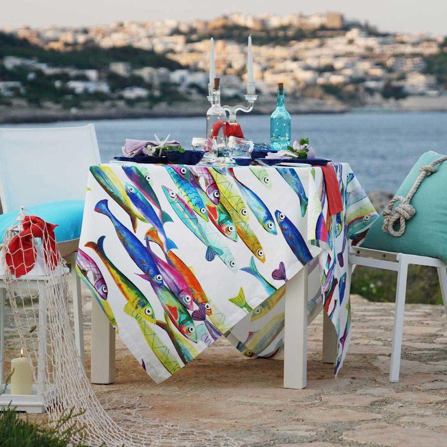 Poisson Bleu Linen Table Runner by Tessitura | Table & Dining, Table Runner | Raia