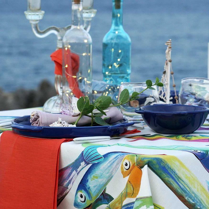 Poisson Bleu Linen Table Runner by Tessitura - Raia