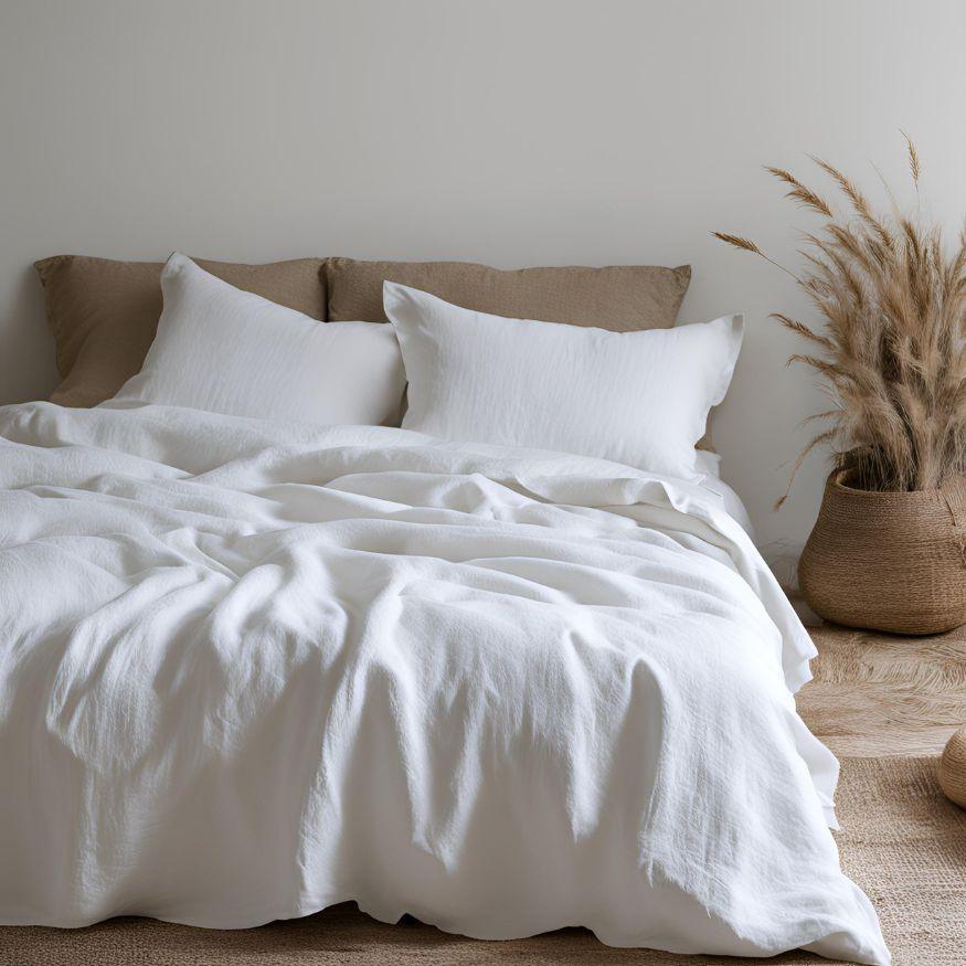 White 100% Flax Linen Duvet Set | Duvet Sets, Essentials | Raia
