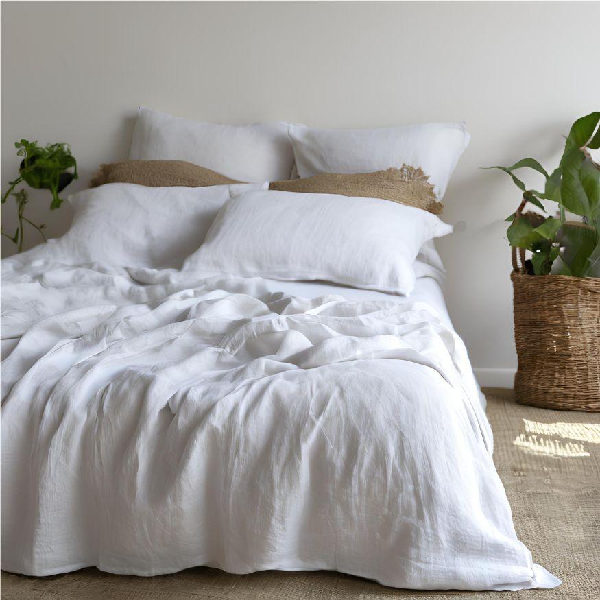 White 100% Flax Linen Duvet Set - Raia