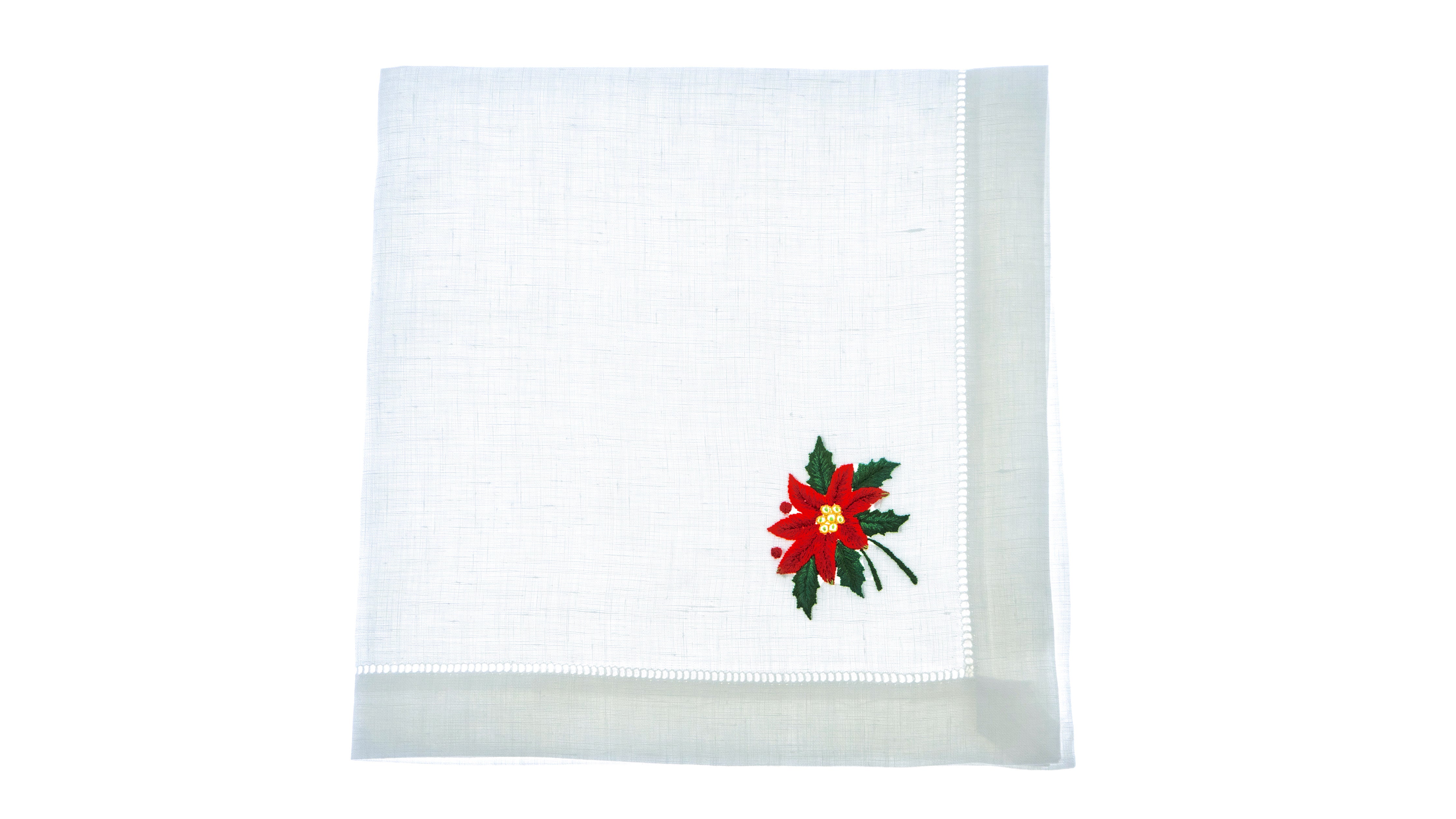 Poinsettia Linen Christmas Napkin Set