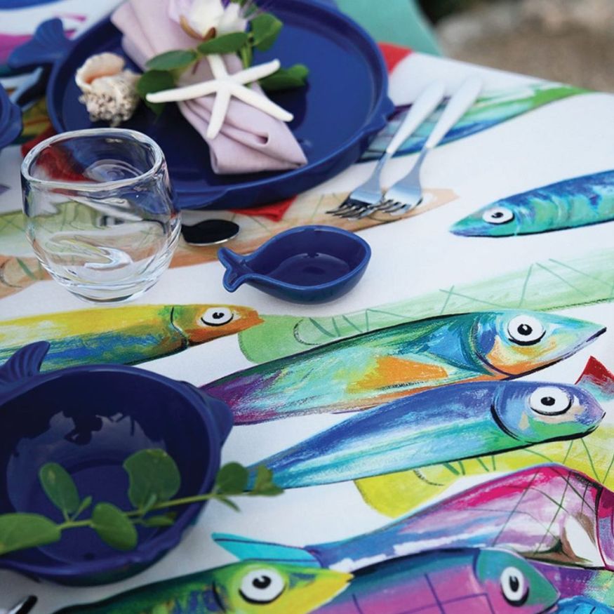 Poisson Bleu Linen Table Runner by Tessitura