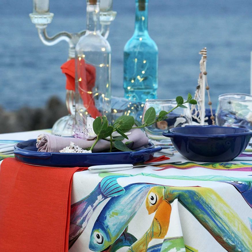 Poisson Bleu Linen Table Runner by Tessitura