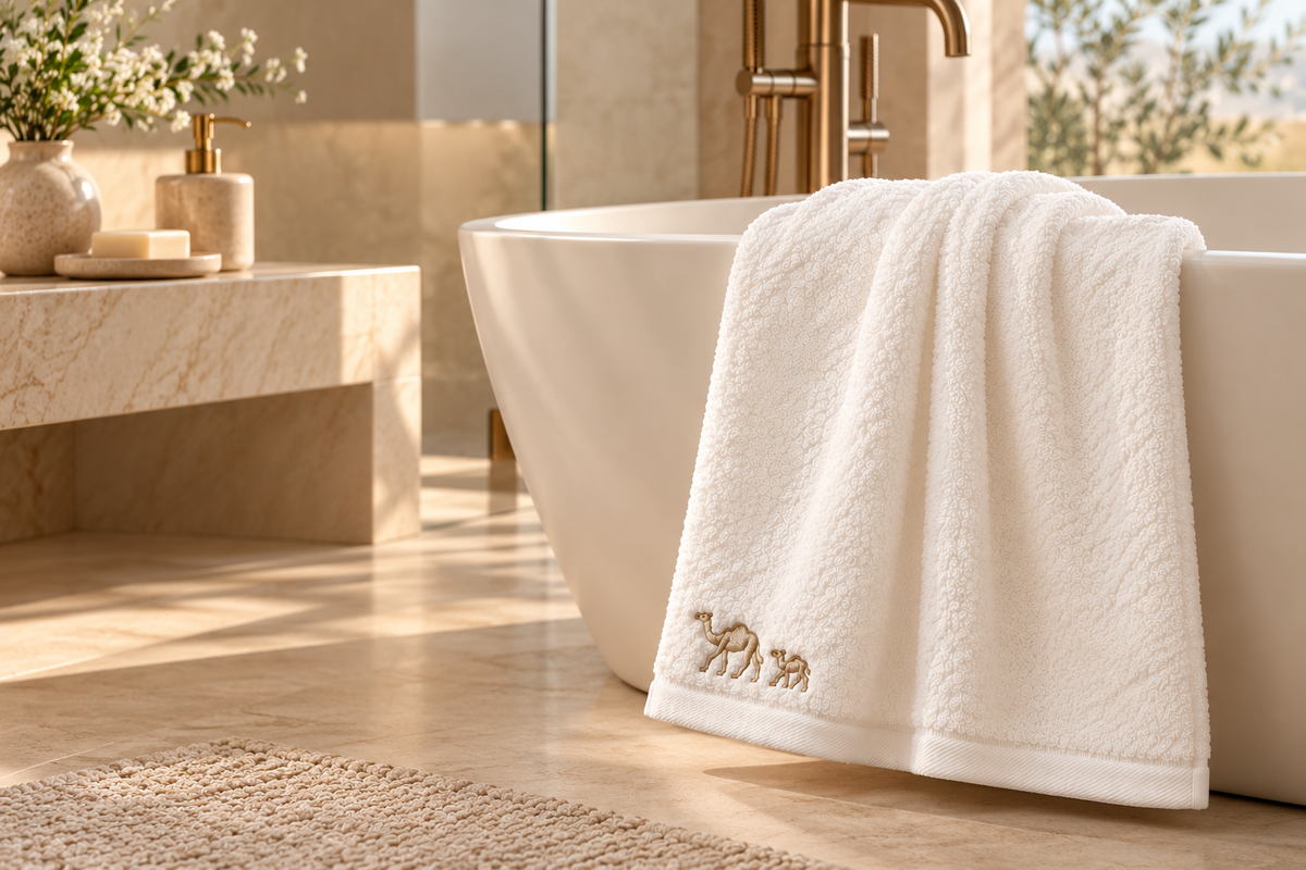 Embroidered Luxury 550 GSM Micro Cotton Towel - Camels