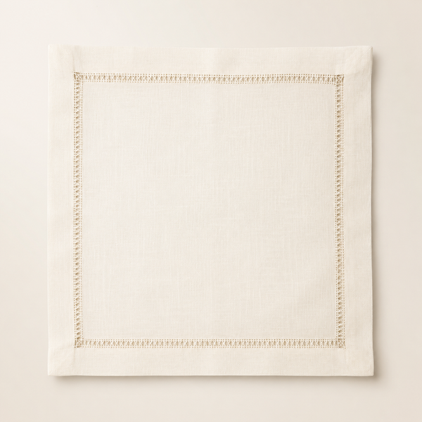 Ivory Linen Napkin, Hand Embroidered, CL14
