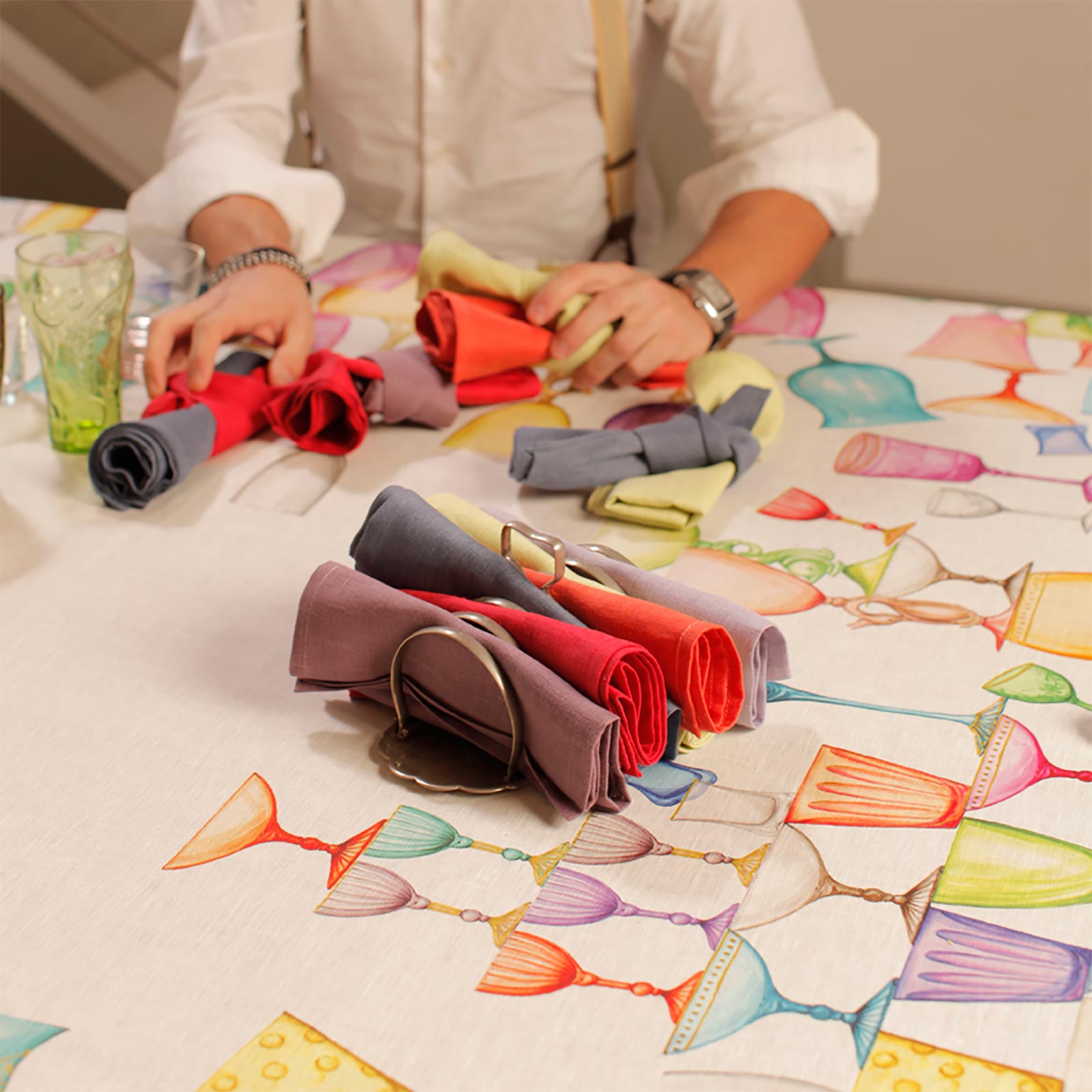 Crystal Printed Linen Tablecloth by Tessitura