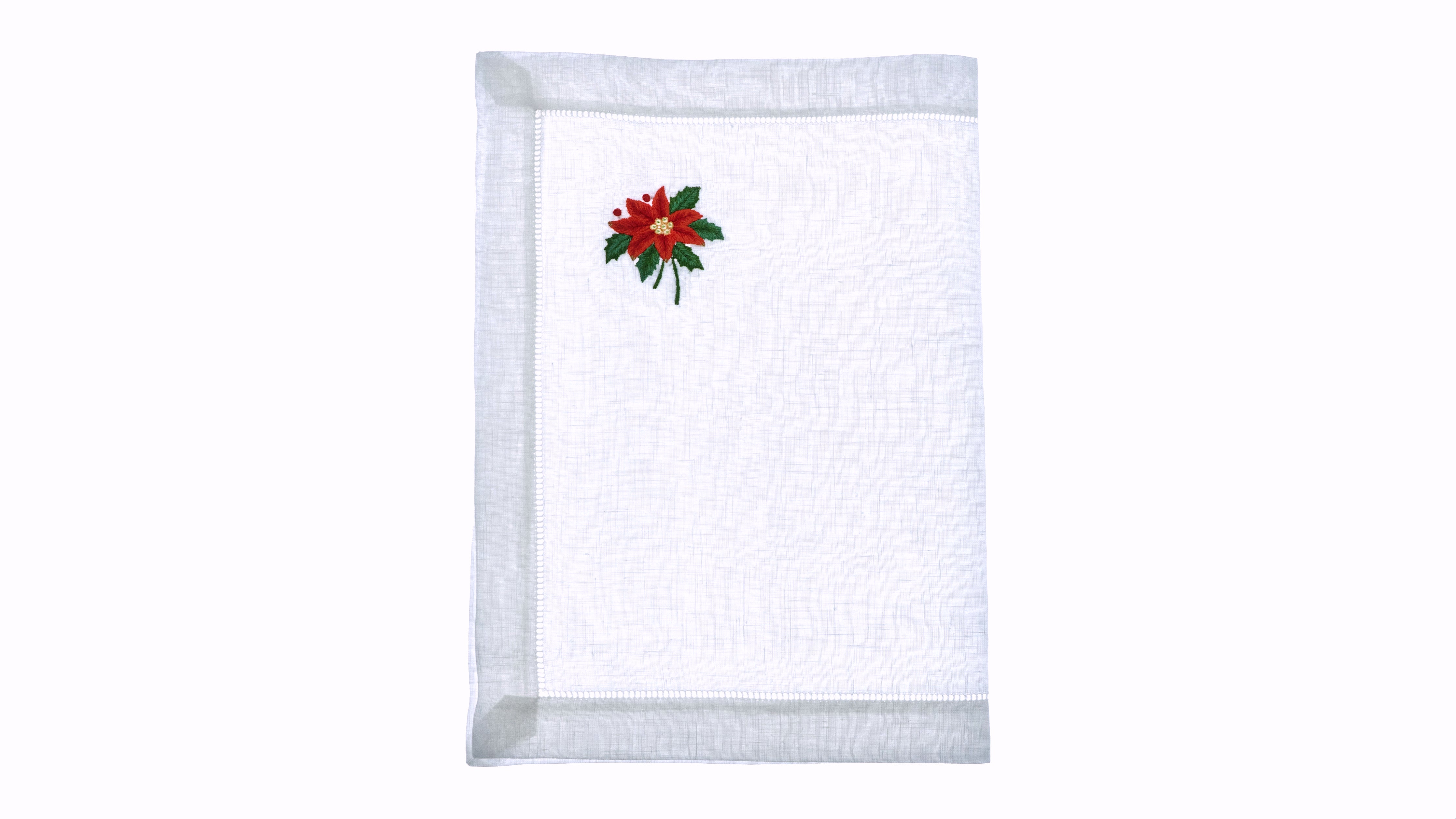 Poinsettia Linen Christmas Placemat Set